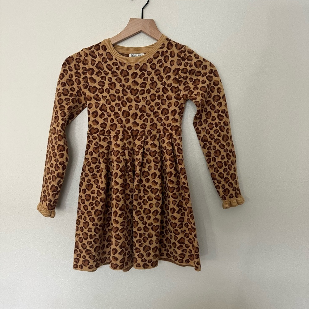 RACHEL ZOE Leopard Print Long Sleeve Kids 7/8 Sweater Dress